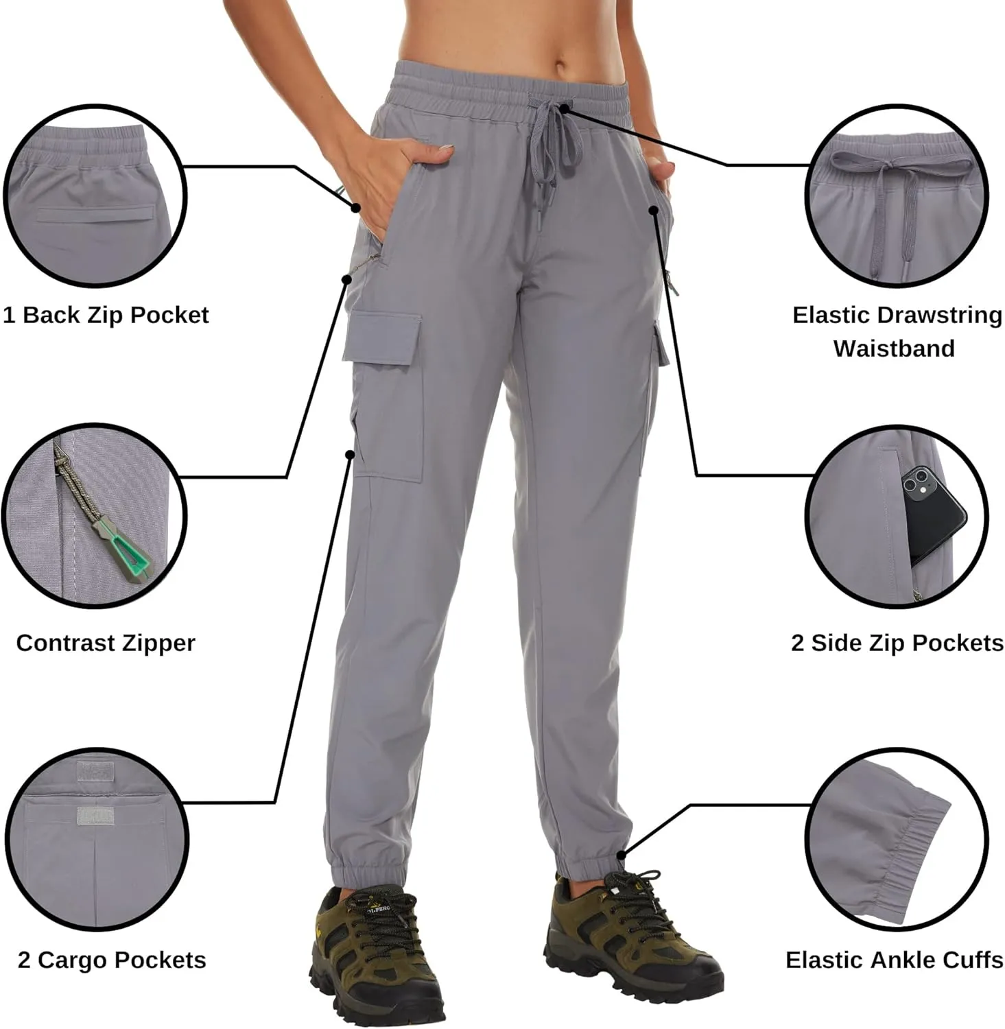 Arunlluta Hiking Pants Women Lightweight Cargo Pants Quick Dry Joggers for Women with Pockets Water-Resistant Travel Pants