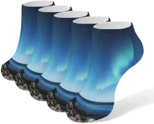 Aurora Borealis Ankle No Show Socks Soft Loafer Socks Low Cut Non Slip Flat Sock 5 PC