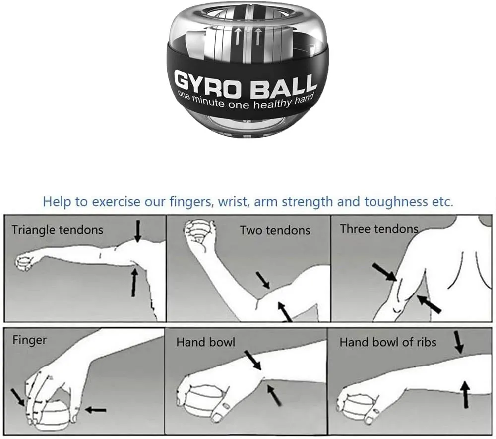 Auto-Start Wrist Power Gyro Ball, Wrist Strengthener and Forearm Exerciser for Stronger Arm Fingers Wrist Bones and Muscle with LED Lights