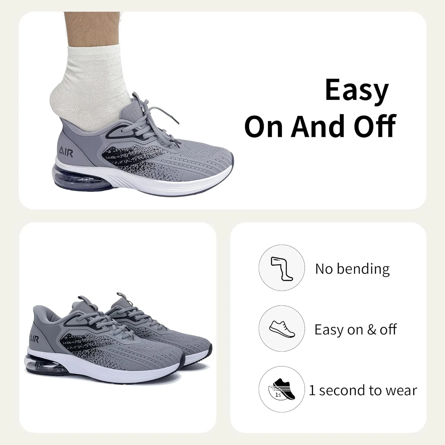 Autper Mens Athletic Tennis Shoes Slip On Running Fashion Sneakers for Men Gym Comfortable Breathable Non Slip Workout Cross Training Shoe US Size 7-13