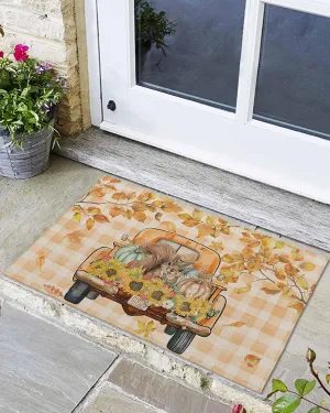 Autumn Indoor Door Mat Washable Mat 24x32 Inch - Outdoor Non-Slip Mat Absorbent Resist Dirt Doormats Hello Fall Tuck Punpkin Sunflowers Leaf Check Orange Floor Mat for Entryway Patio Bathroom