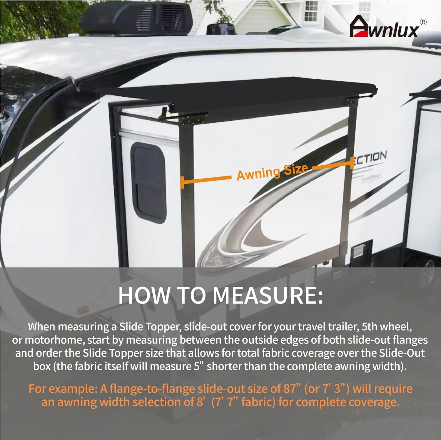 Awnlux Black Modular Slide Topper Awning Slide Out Protection for RVs, Travel Trailers, 5th Wheels, and Motorhomes -10'6" (10'1" Fabric)