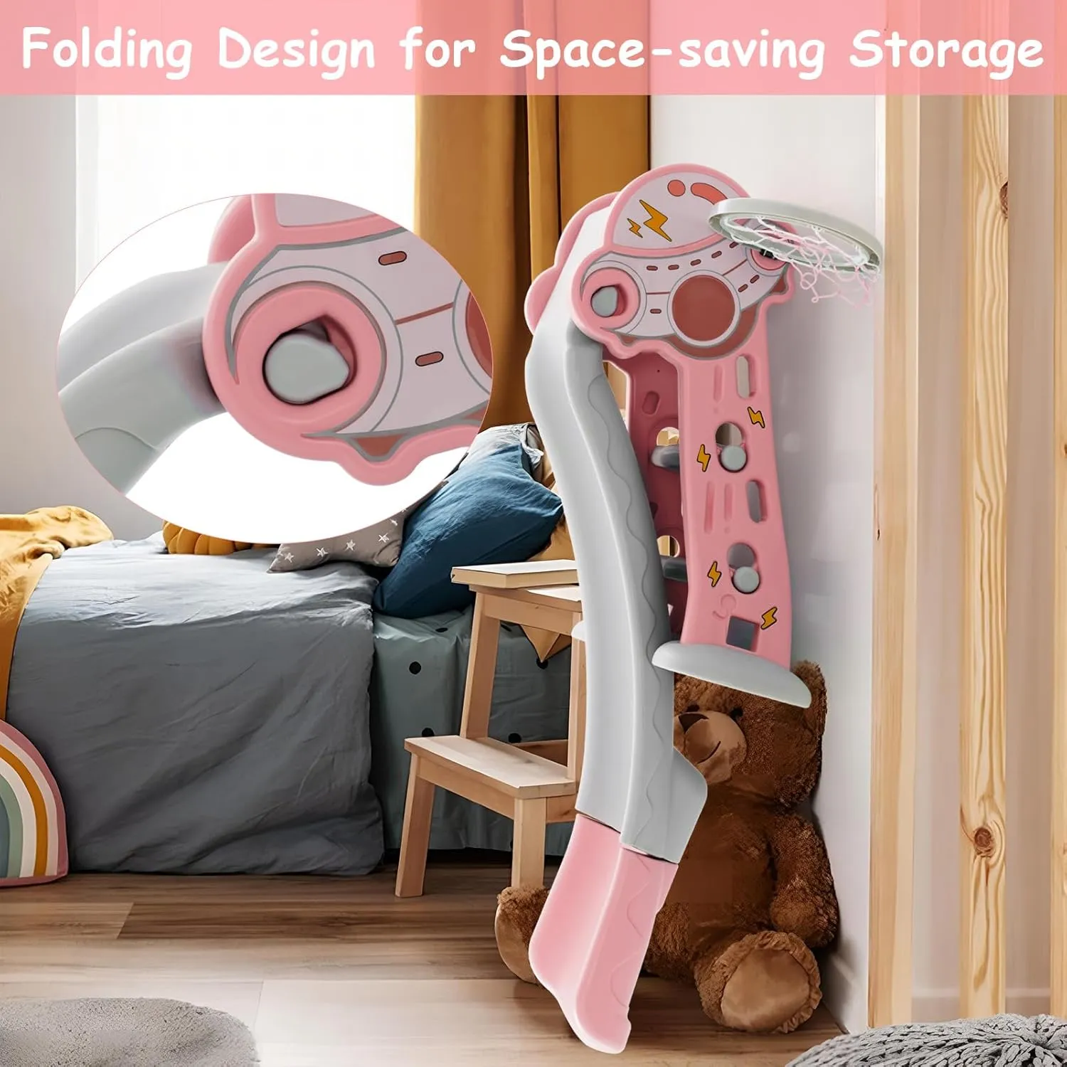 BABY JOY Toddler Slide, 3 in 1 Folding Baby Slide Climber Playset, Freestanding Slide with Long Slipping Slope, Basketball Hoop, Indoor and Outdoor Playground for Kids Boys & Girls Gift Present