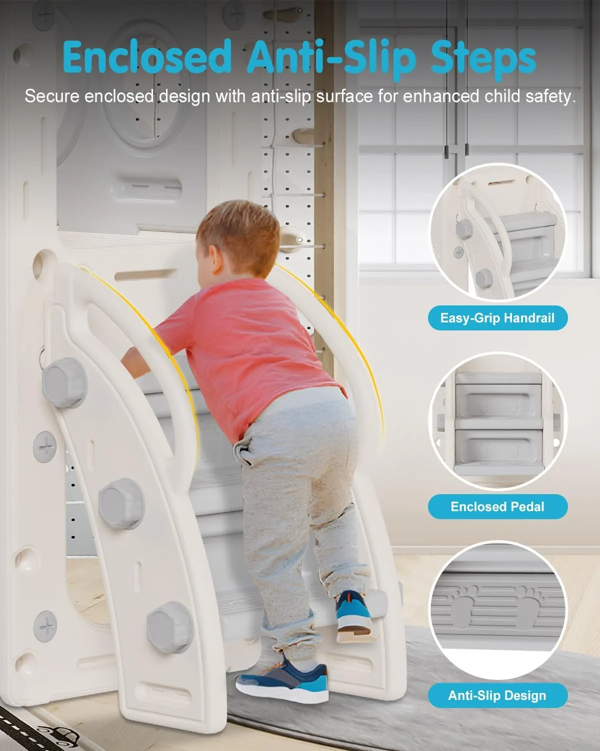 Babytronic Toddler Slide, 6 in 1 Kids Indoor Slide for Toddlers 1-3, Baby Indoor and Outdoor Climber Playset, Kids Slide with Basketball Hoop and Telescope, Toddler Outdoor Playground(White&Gray)