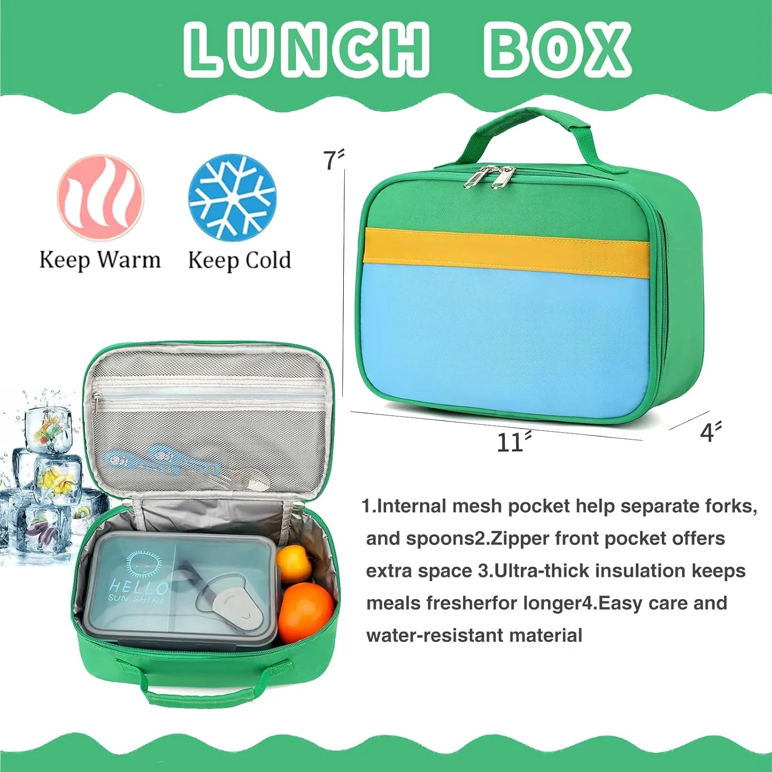 Backpack Set for Girls Boy Kids Backpack with Lunch Box for Elementary Primary Kindergarten School Bag (Green Blue Set, Large)