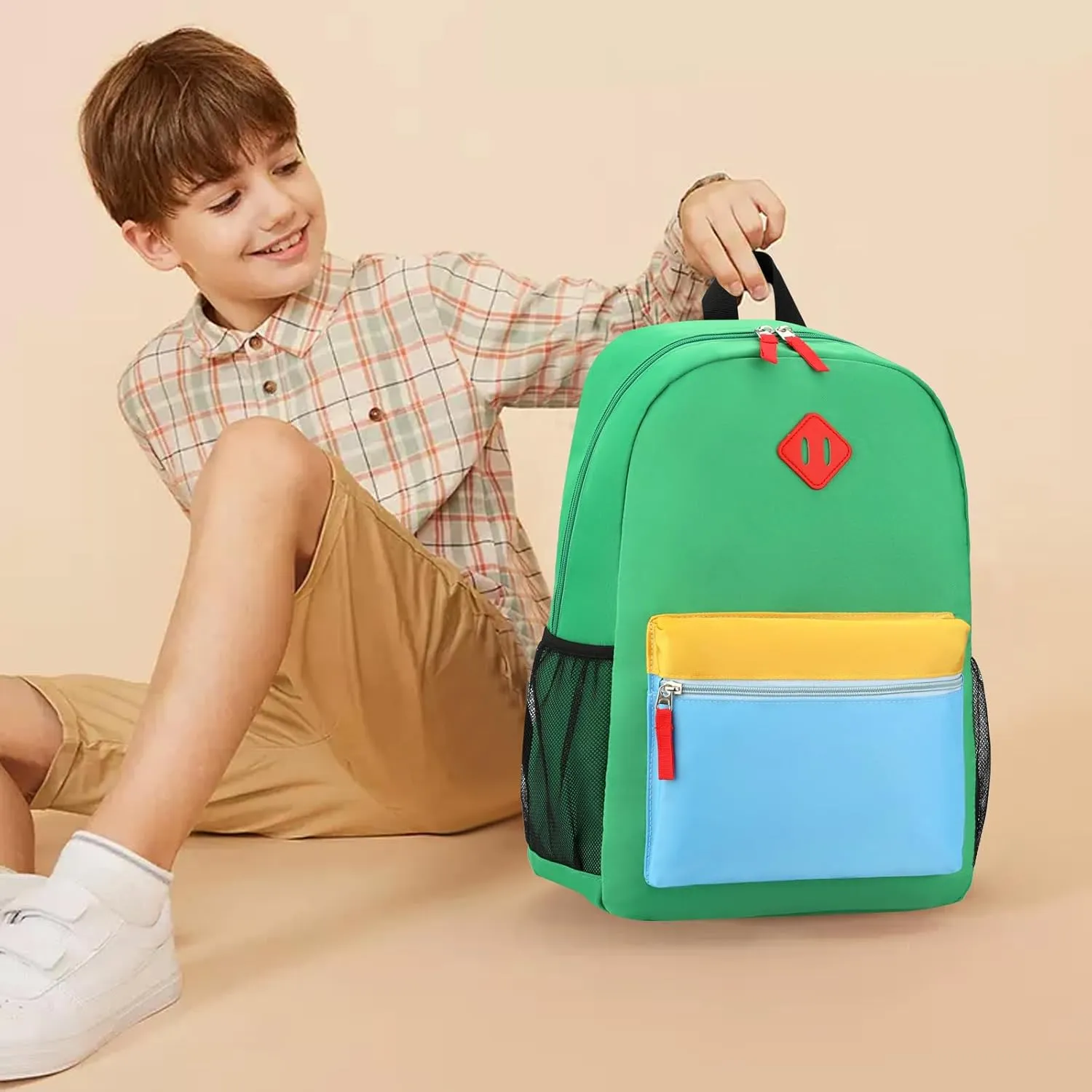 Backpack Set for Girls Boy Kids Backpack with Lunch Box for Elementary Primary Kindergarten School Bag (Green Blue Set, Large)