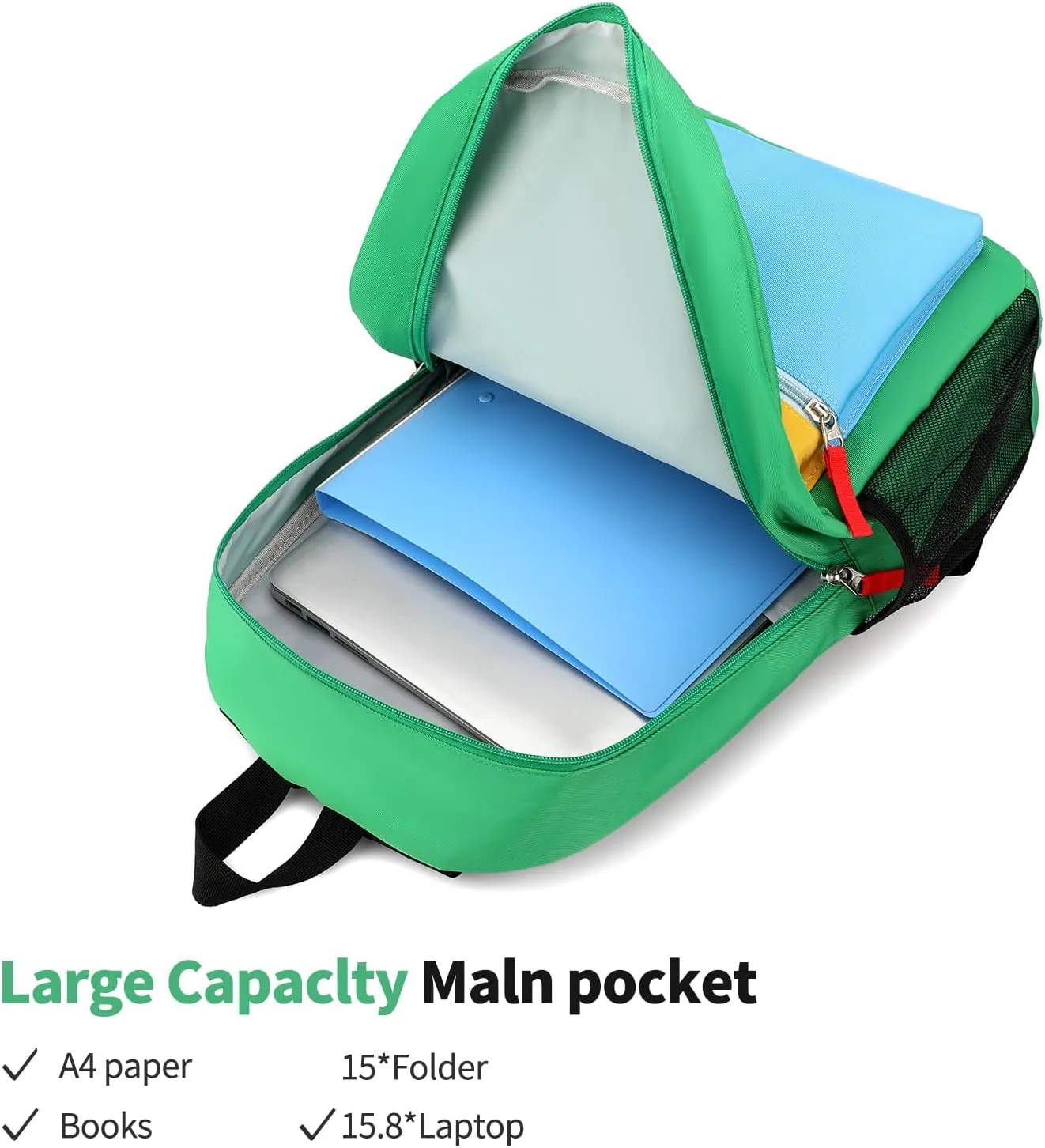 Backpack Set for Girls Boy Kids Backpack with Lunch Box for Elementary Primary Kindergarten School Bag (Green Blue Set, Large)