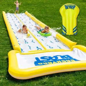 BACKYARD BLAST - 30' Waterslide with Bumpers and Splash Zone, 2 Inflatable Riders and Electric Pump - Easy to Setup - Extra Thick to Prevent Rips & Tears