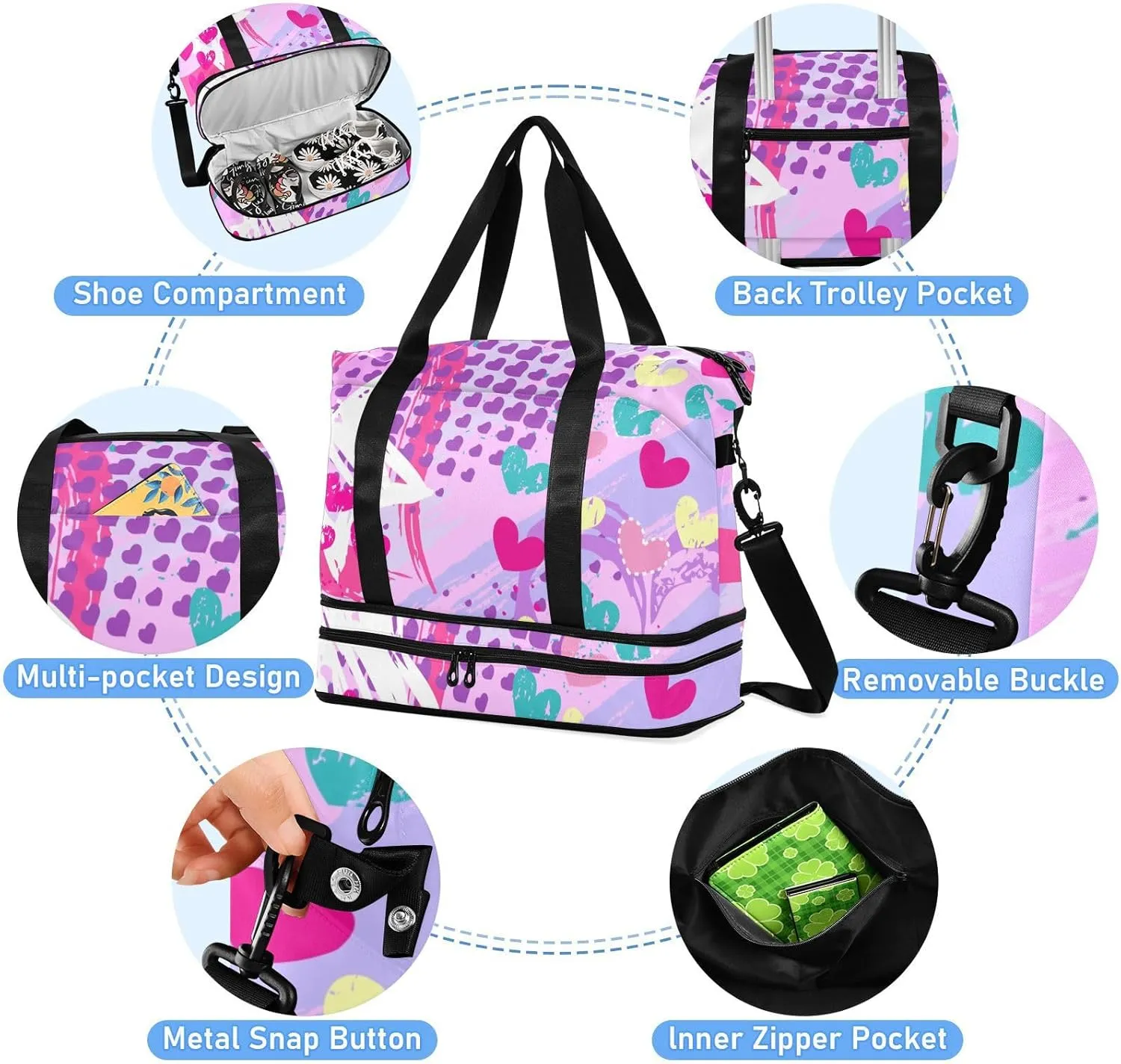 Bag for Women Gym Bag With Shoe Compartment Sturdy Dry Wet Separated Sports Tote Travel Multicolor 13