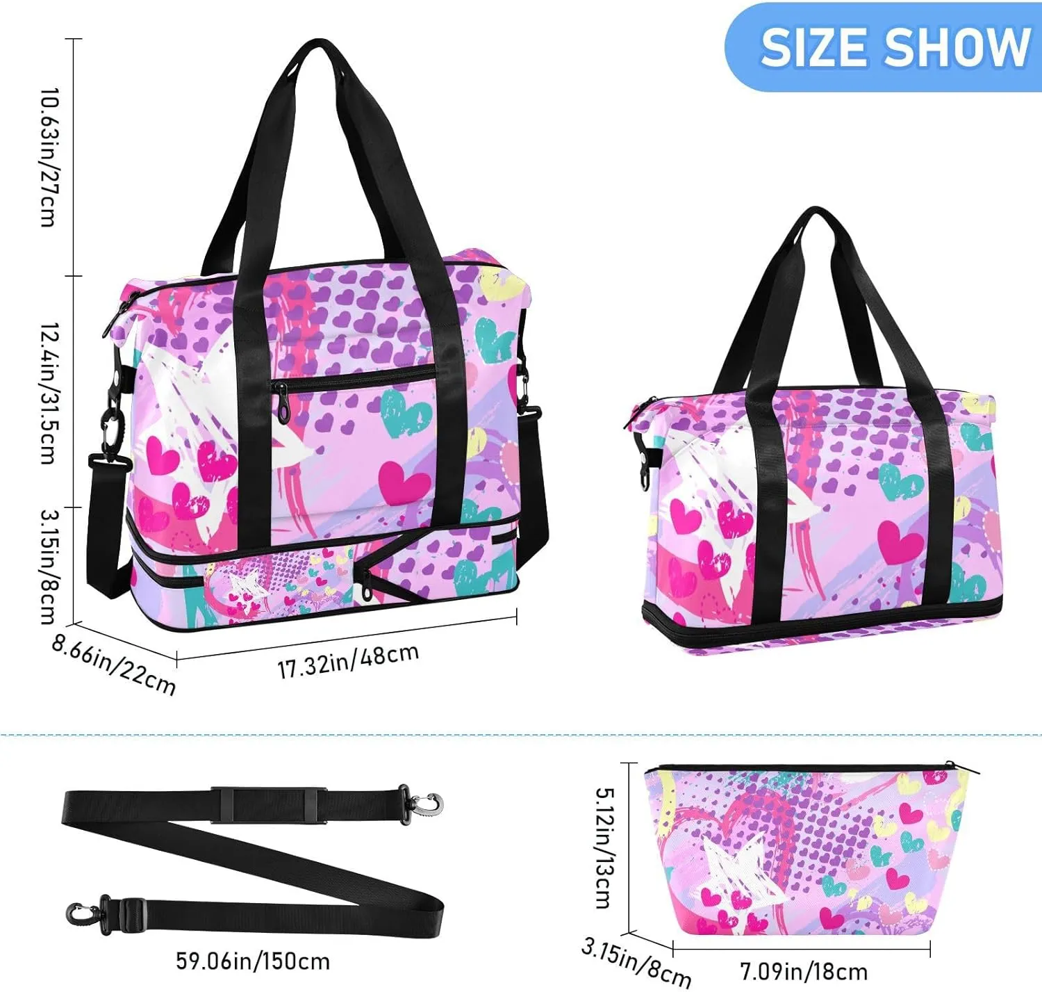 Bag for Women Gym Bag With Shoe Compartment Sturdy Dry Wet Separated Sports Tote Travel Multicolor 13