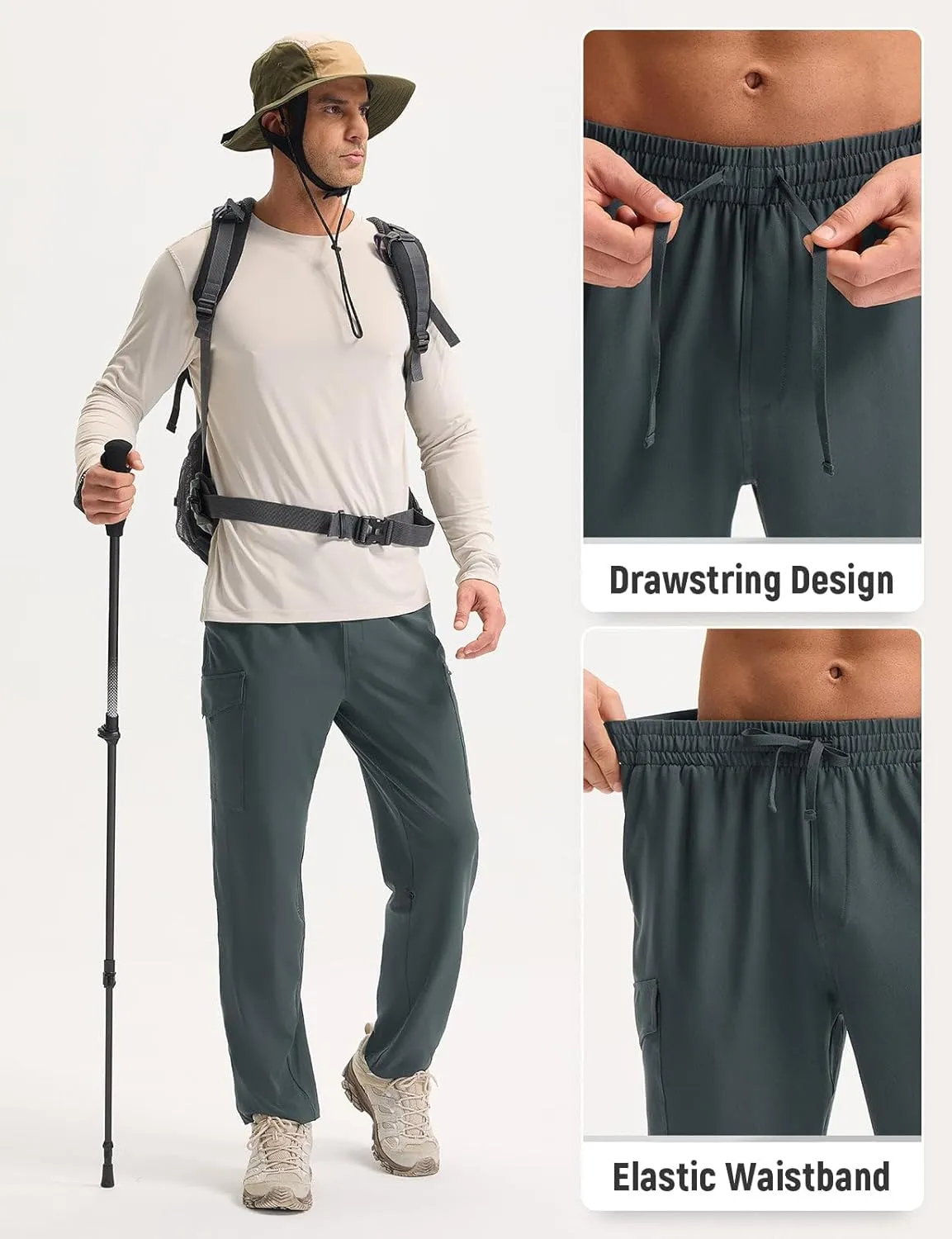 baleaf Men's Hiking Pants Water Resistant Convertible Cargo Capri Roll Up Capri UPF50  Zipper Pockets Clothing Travel