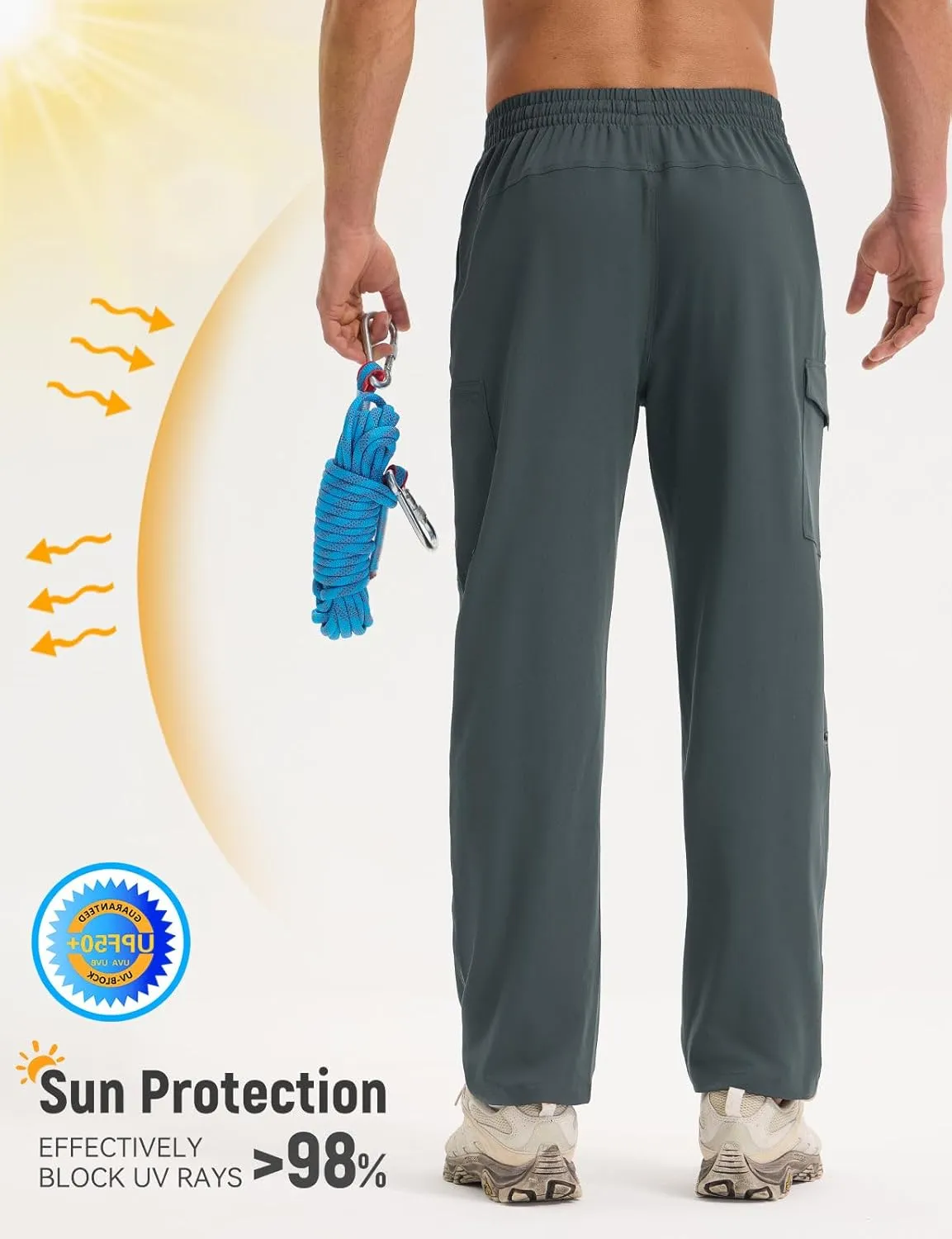 baleaf Men's Hiking Pants Water Resistant Convertible Cargo Capri Roll Up Capri UPF50  Zipper Pockets Clothing Travel