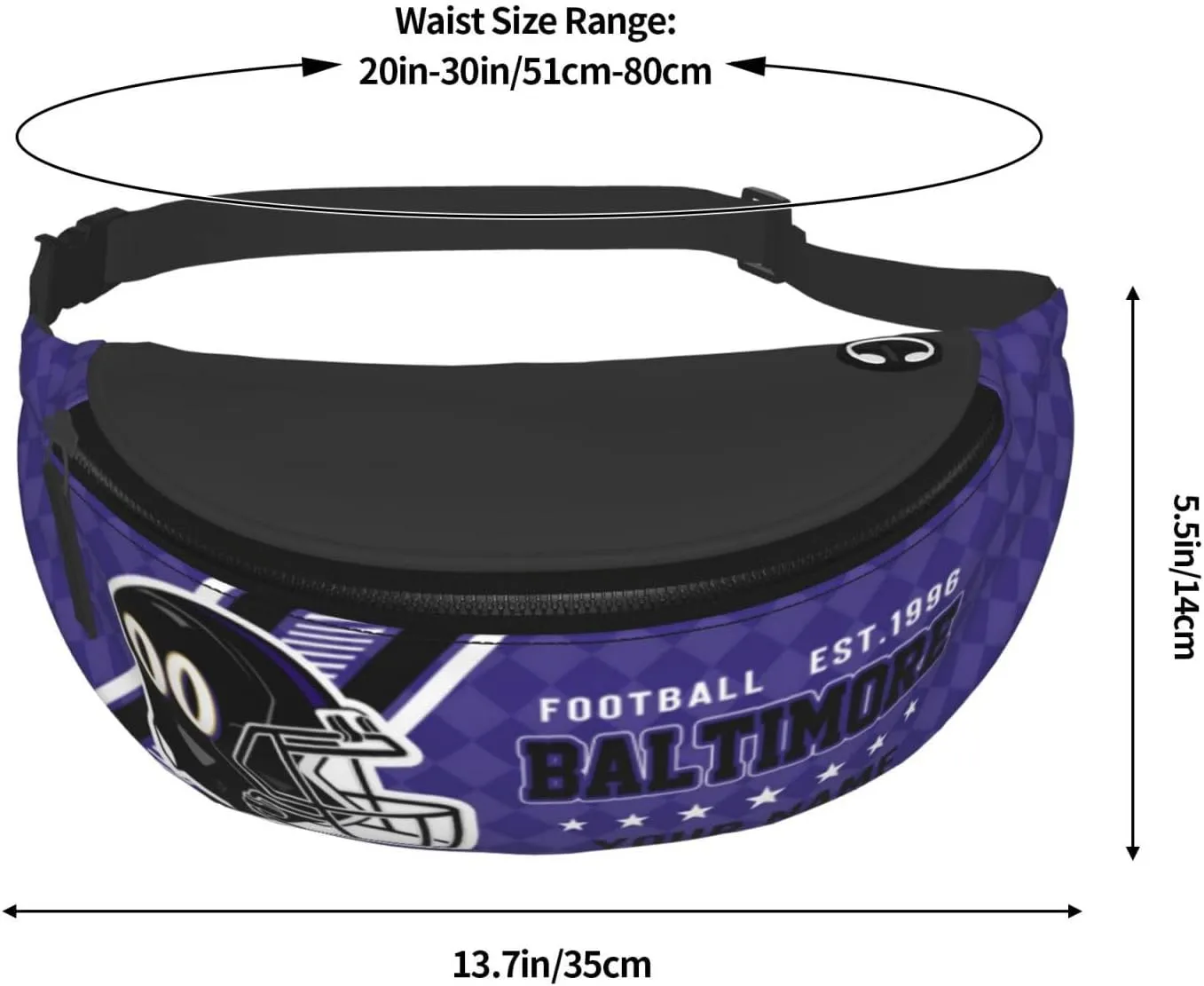 Baltimore Waist Bag Adjustable Football Belt Bag Personalized Custom Fanny Pack Sports Hiking Running Belt Waist Pack for Women Men Fans Gifts