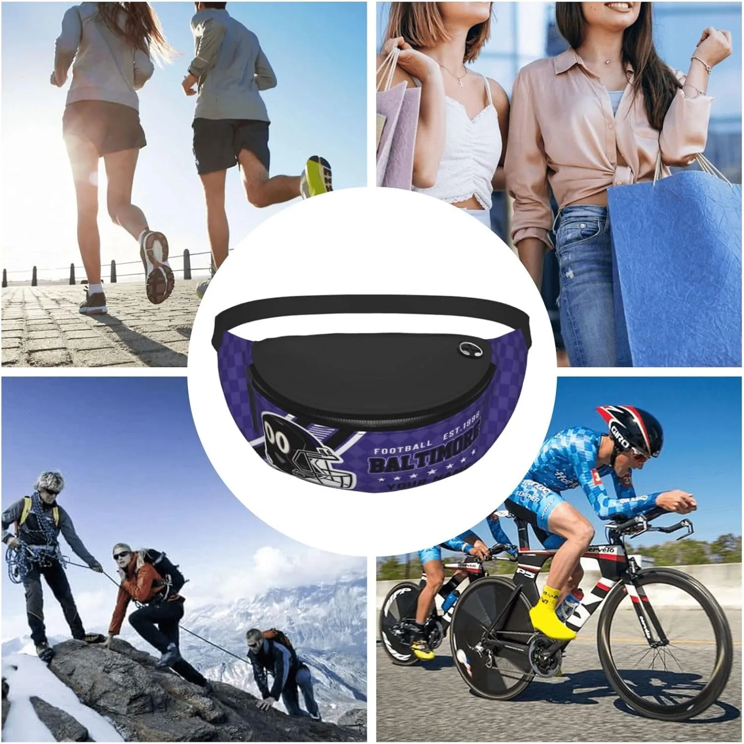 Baltimore Waist Bag Adjustable Football Belt Bag Personalized Custom Fanny Pack Sports Hiking Running Belt Waist Pack for Women Men Fans Gifts