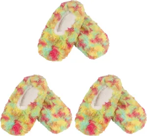 BambooMN Soft Touch Warm Cozy Fuzzy Non-Slip Lined Slip-On Slippers Socks for Adult Women, Indoor Travel House Slippers, 3 Pairs