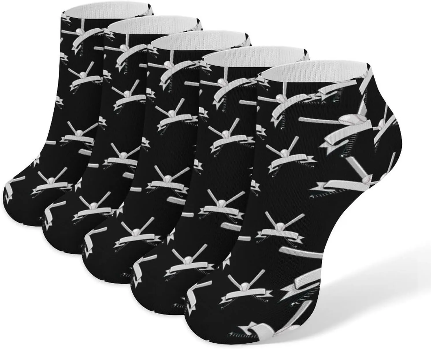 Baseball Logo Ankle No Show Socks Soft Loafer Socks Low Cut Non Slip Flat Sock 5 PC