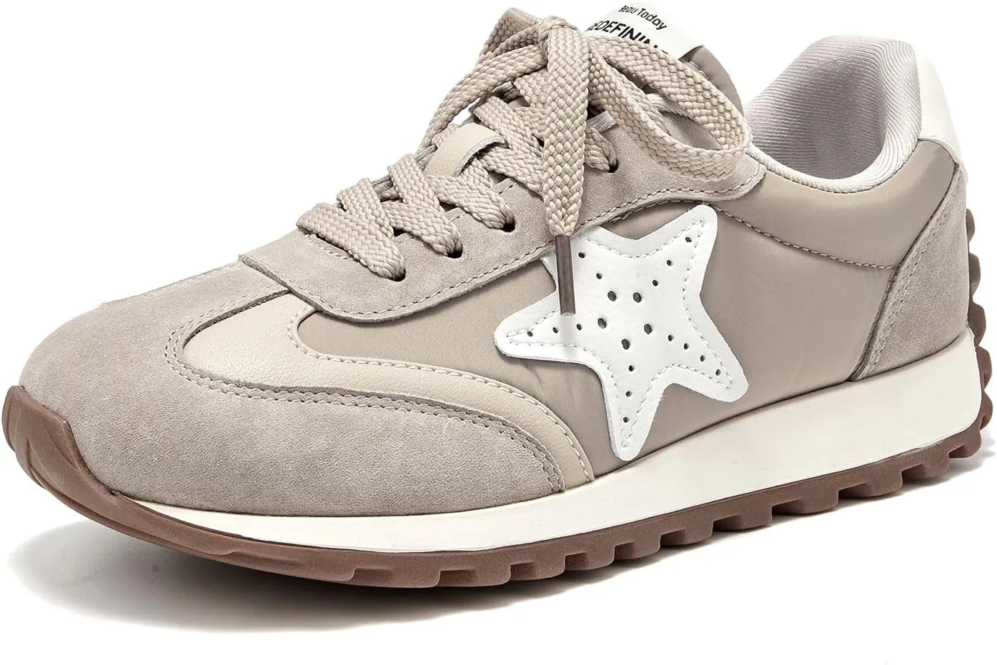 BEAU TODAY Fashion Sneakers Women,Leather Casual Lace Up Retro OG Sneakers,Comfortable Tennis Runnig Trainer Shoes Silver US 5