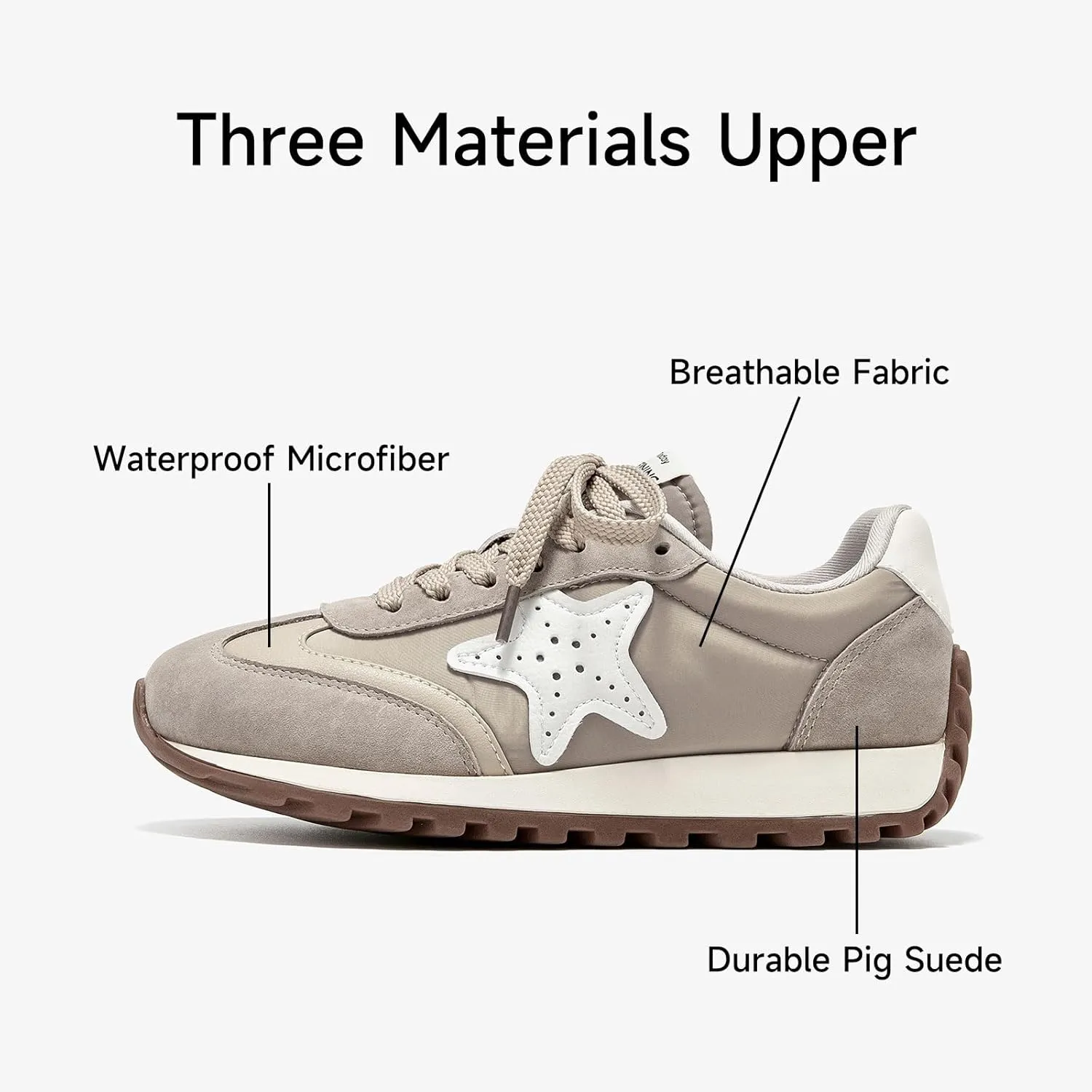 BEAU TODAY Fashion Sneakers Women,Leather Casual Lace Up Retro OG Sneakers,Comfortable Tennis Runnig Trainer Shoes Silver US 5