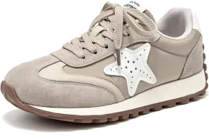 BEAU TODAY Fashion Sneakers Women,Leather Casual Lace Up Retro OG Sneakers,Comfortable Tennis Runnig Trainer Shoes Silver US 5