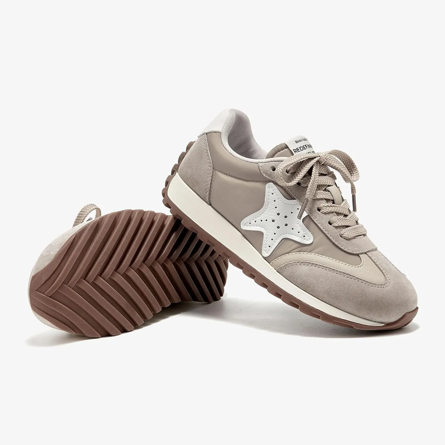 BEAU TODAY Fashion Sneakers Women,Leather Casual Lace Up Retro OG Sneakers,Comfortable Tennis Runnig Trainer Shoes Silver US 5