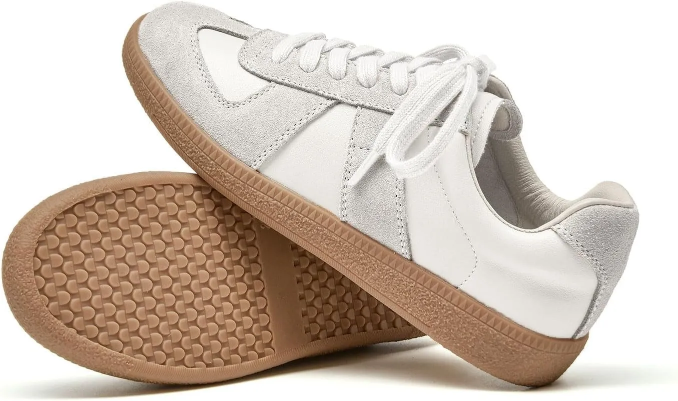 BEAU TODAY Fashion Sneakers Women,Leather Casual Lace Up Retro OG Sneakers,Comfortable Tennis Runnig Trainer Shoes