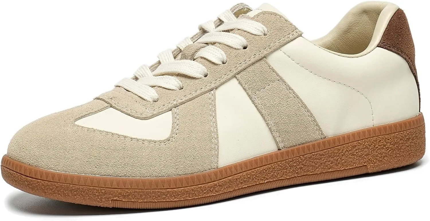 BEAU TODAY Fashion Sneakers Women,Leather Casual Lace Up Retro OG Sneakers,Comfortable Tennis Runnig Trainer Shoes