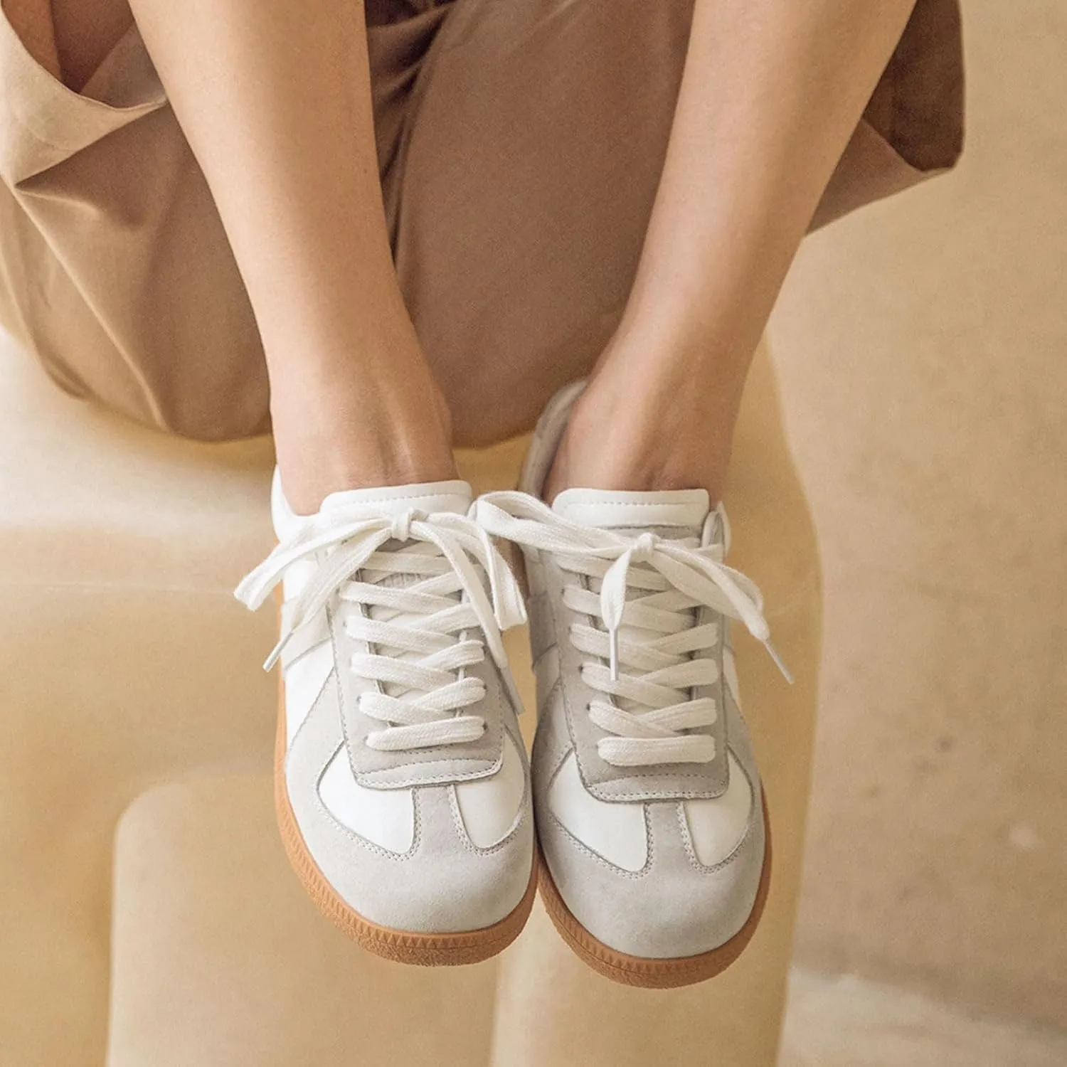 BEAU TODAY Fashion Sneakers Women,Leather Casual Lace Up Retro OG Sneakers,Comfortable Tennis Runnig Trainer Shoes