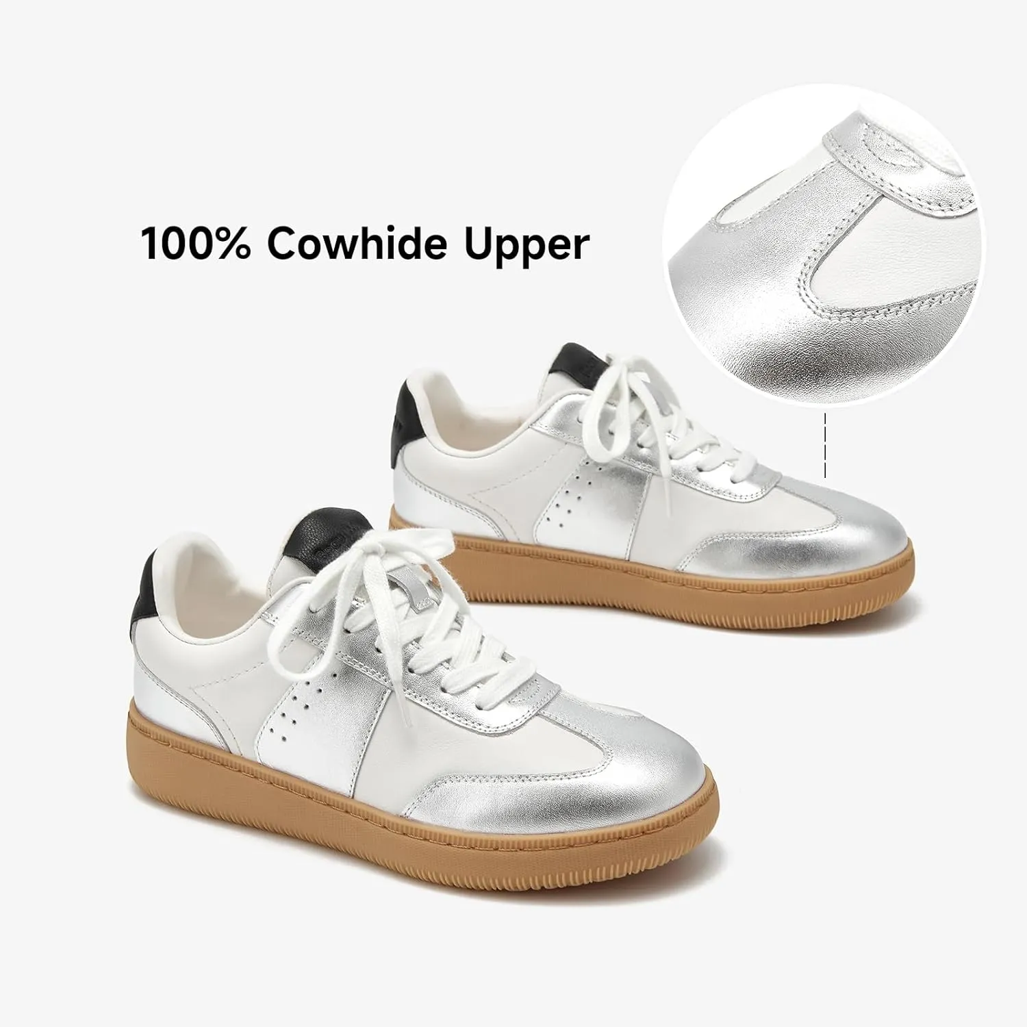 BEAU TODAY Fashion Sneakers Women,Leather Casual Lace Up Retro OG Sneakers,Comfortable Tennis Runnig Trainer Shoes
