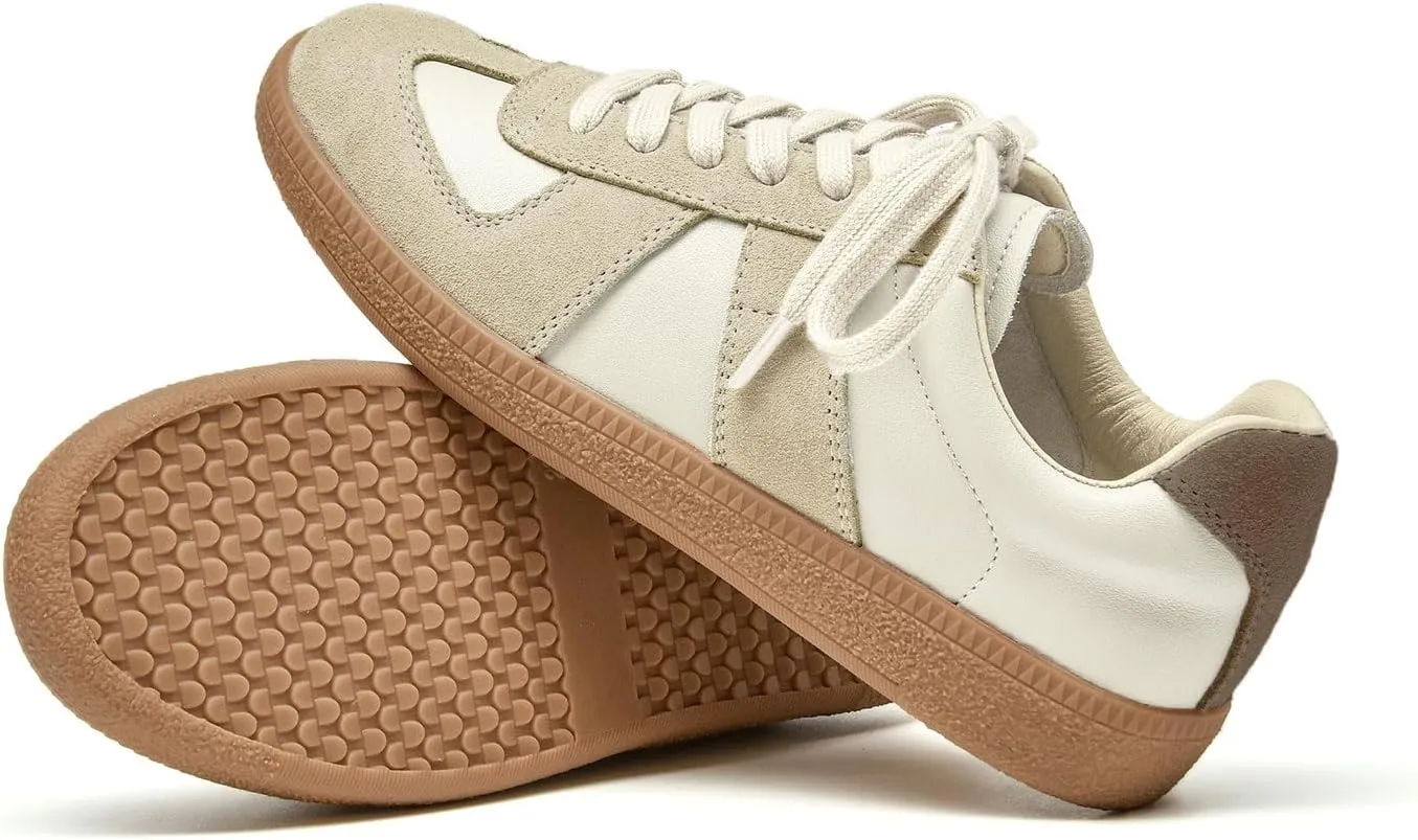 BEAU TODAY Fashion Sneakers Women,Leather Casual Lace Up Retro OG Sneakers,Comfortable Tennis Runnig Trainer Shoes