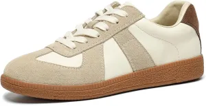 BEAU TODAY Fashion Sneakers Women,Leather Casual Lace Up Retro OG Sneakers,Comfortable Tennis Runnig Trainer Shoes