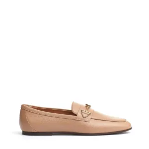 Beige Leather Buckle Moccasin