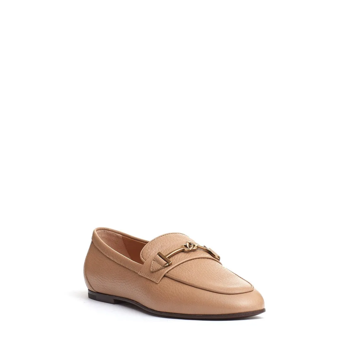 Beige Leather Buckle Moccasin