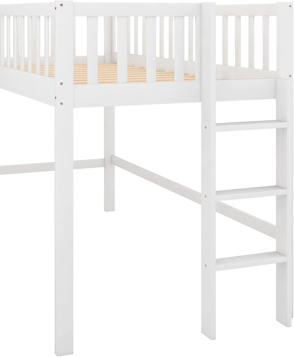 Bellemave Twin Size Loft Bed with Ladder & Slide, Toddler Loftbeds with Safety Rails,Wood Twin Low Loft Bed with Storage Space for Kids Toddler (White)