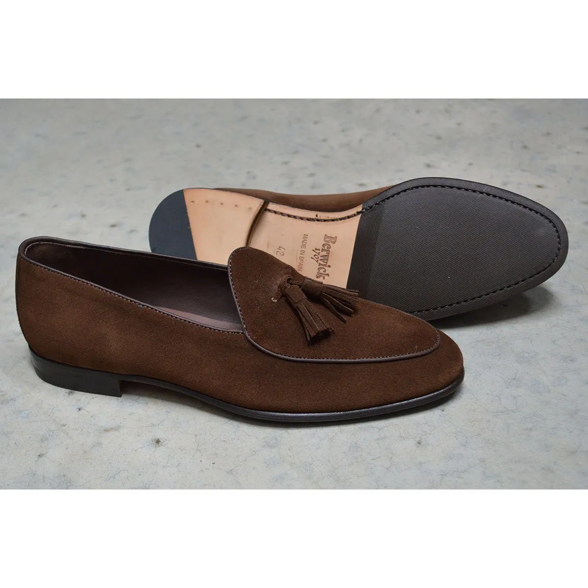 Berwick 1707 Tassel Belgian Loafer (4951) Dark Brown Suede
