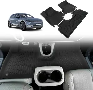 BestEvMod for Ioniq5 All Weather Floor Mats XPE Anti-High Temperatuer Odor Free Liner Floor Mats 1st&2nd Row Compatible with Hyundai Ioniq 5 SE & SEL 2022-2024 Accessories (Non Slide Console Version)
