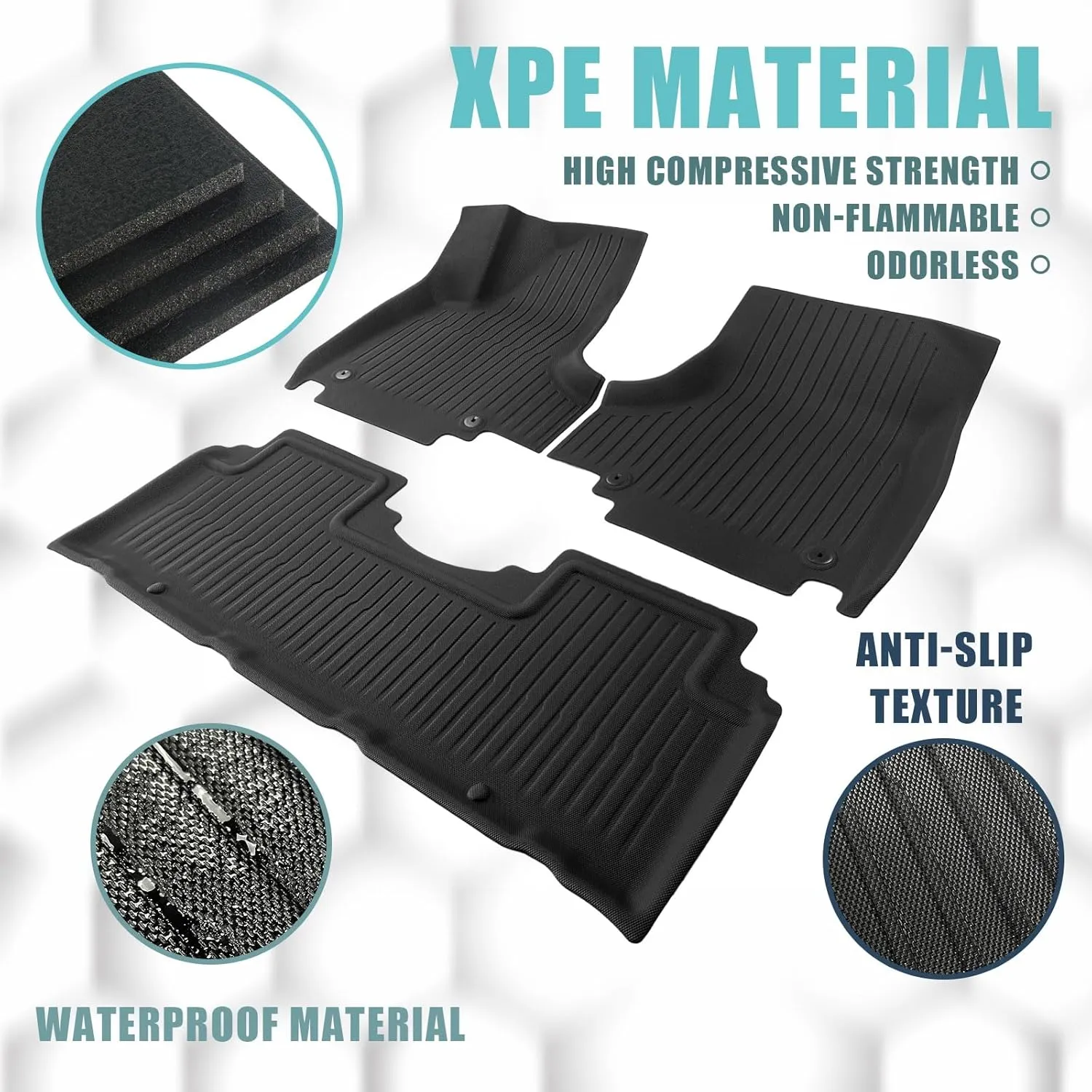 BestEvMod for Ioniq5 All Weather Floor Mats XPE Anti-High Temperatuer Odor Free Liner Floor Mats 1st&2nd Row Compatible with Hyundai Ioniq 5 SE & SEL 2022-2024 Accessories (Non Slide Console Version)