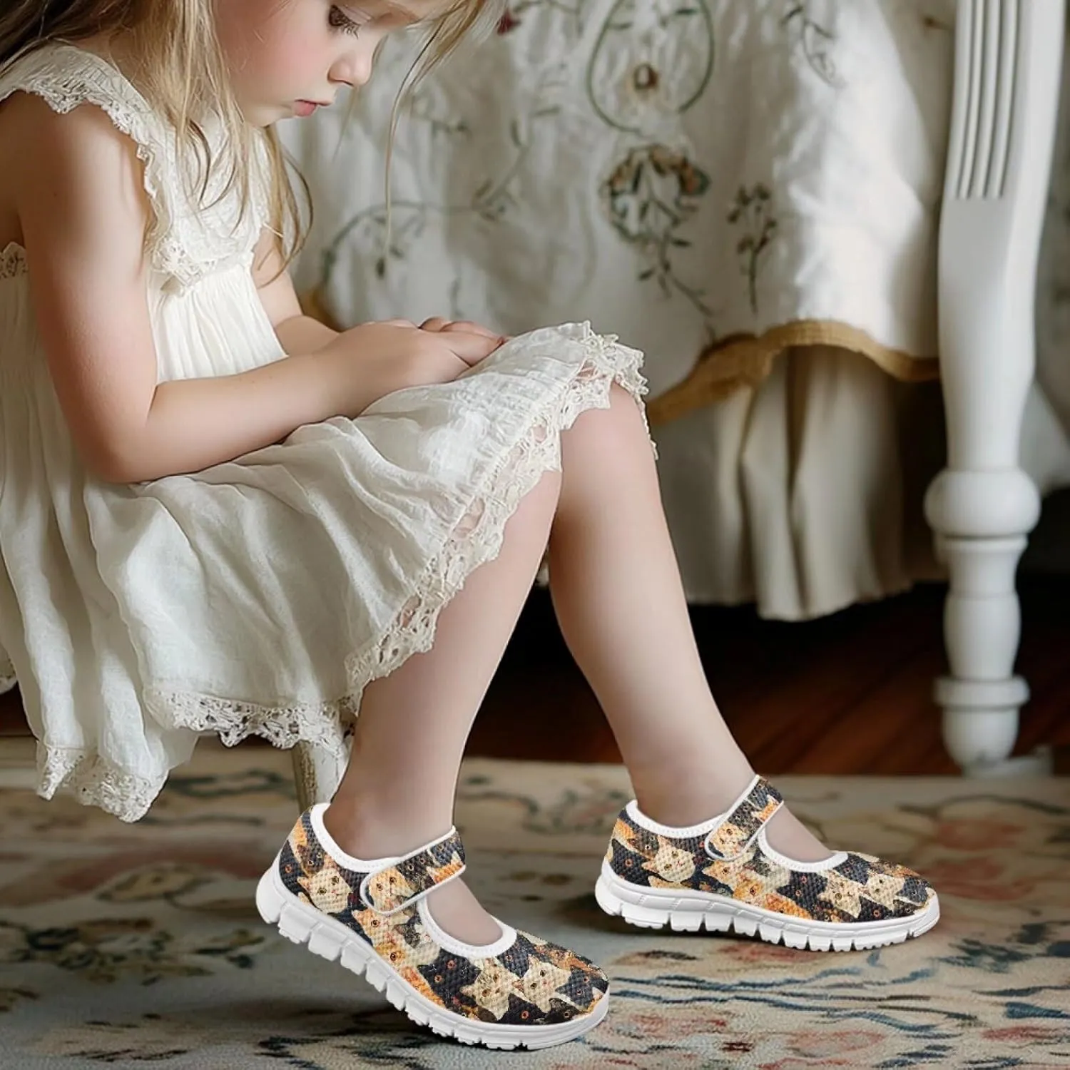 BIGCARJOB Little Girls Mary Janes Shoes Flats Running Shoes Slip-on Athletic Gym Shoes
