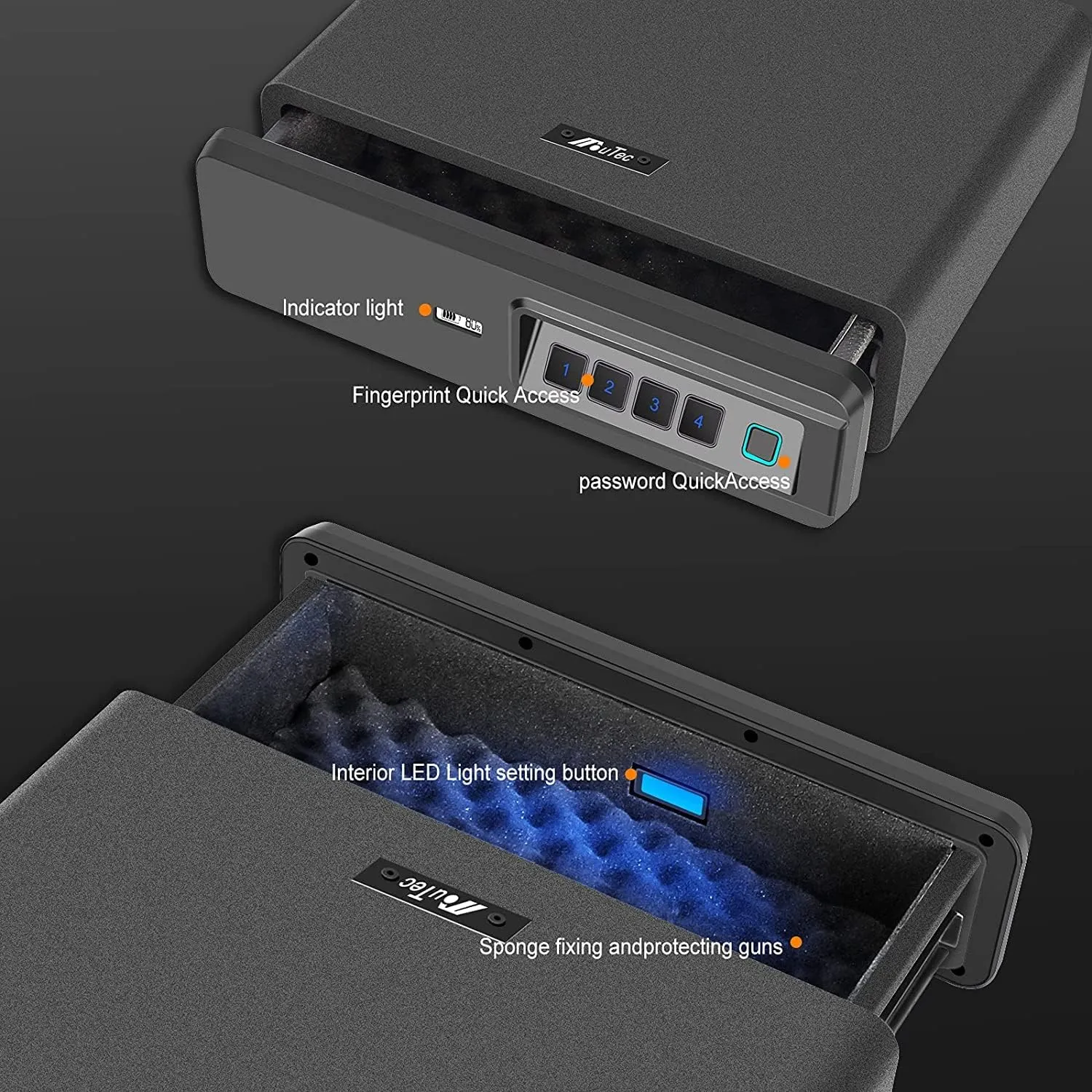 Biometric Fingerprint safe, Slide-Away Handgun Safe for Two Pistols Storage Drawer for Home and Vehicle (Biometric Fringerprint Safe)