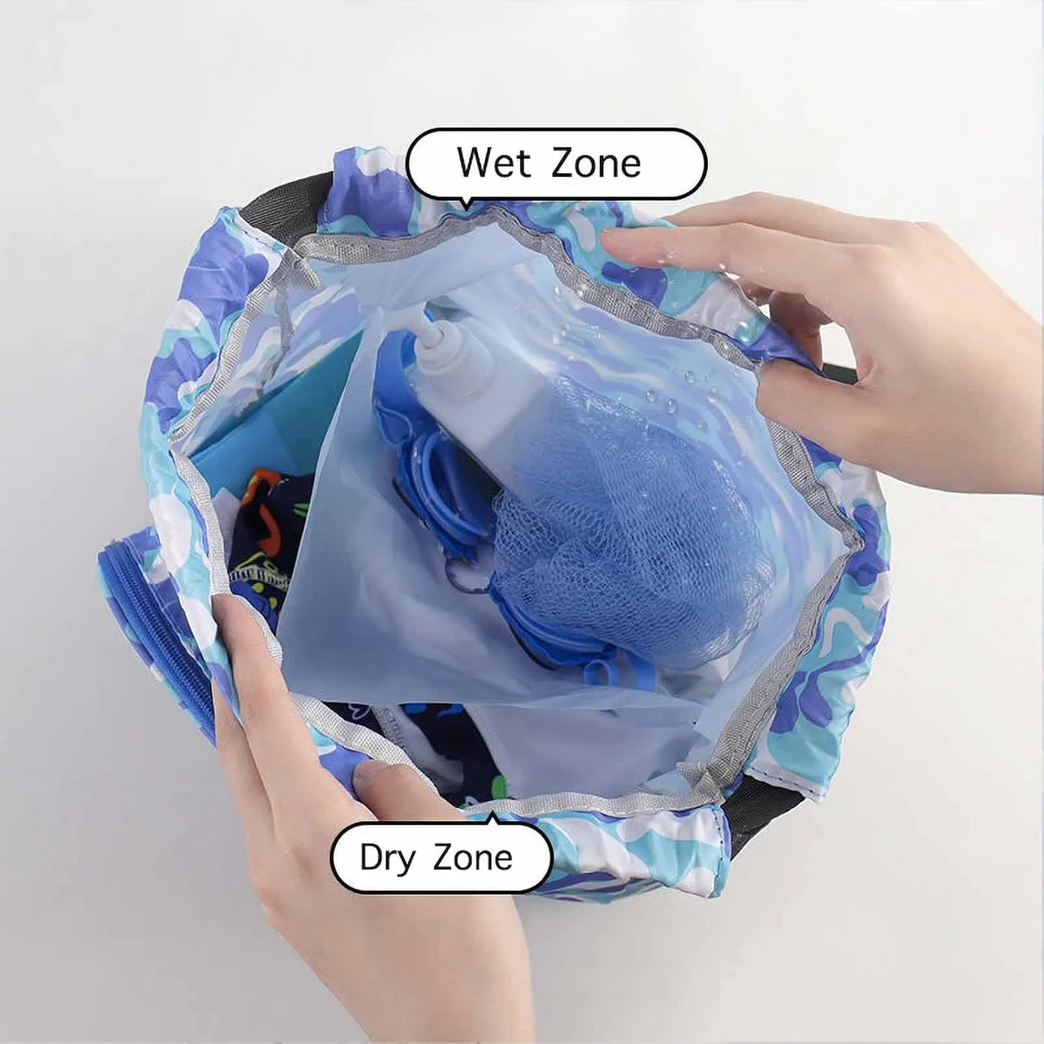 Blue Astronaut Swim Bags for Swimmers - Drawstring Beach Backpacks with Waterproof, Sandproof Fabric, Separated Dry/Wet Compartments, Shoe Compartment