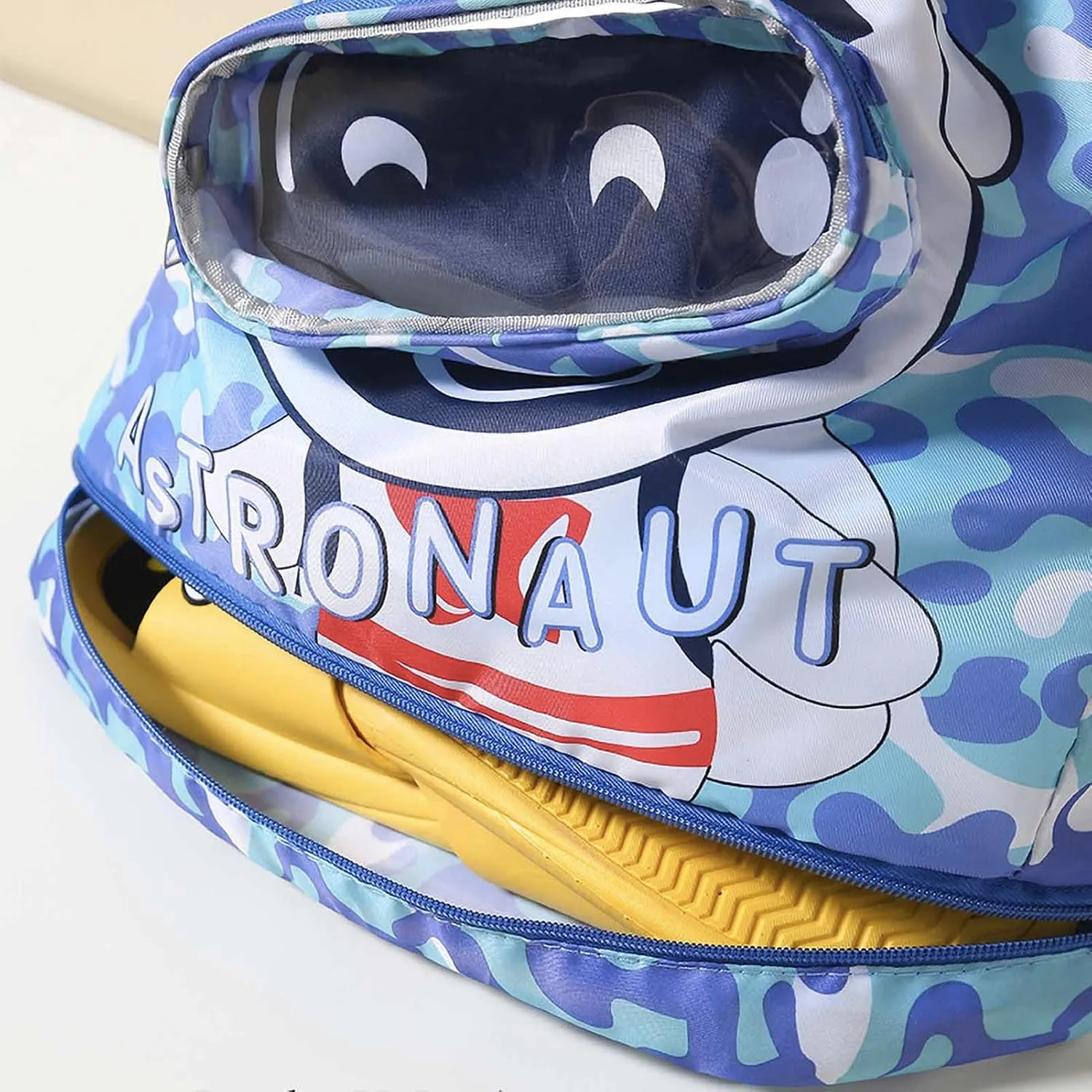 Blue Astronaut Swim Bags for Swimmers - Drawstring Beach Backpacks with Waterproof, Sandproof Fabric, Separated Dry/Wet Compartments, Shoe Compartment