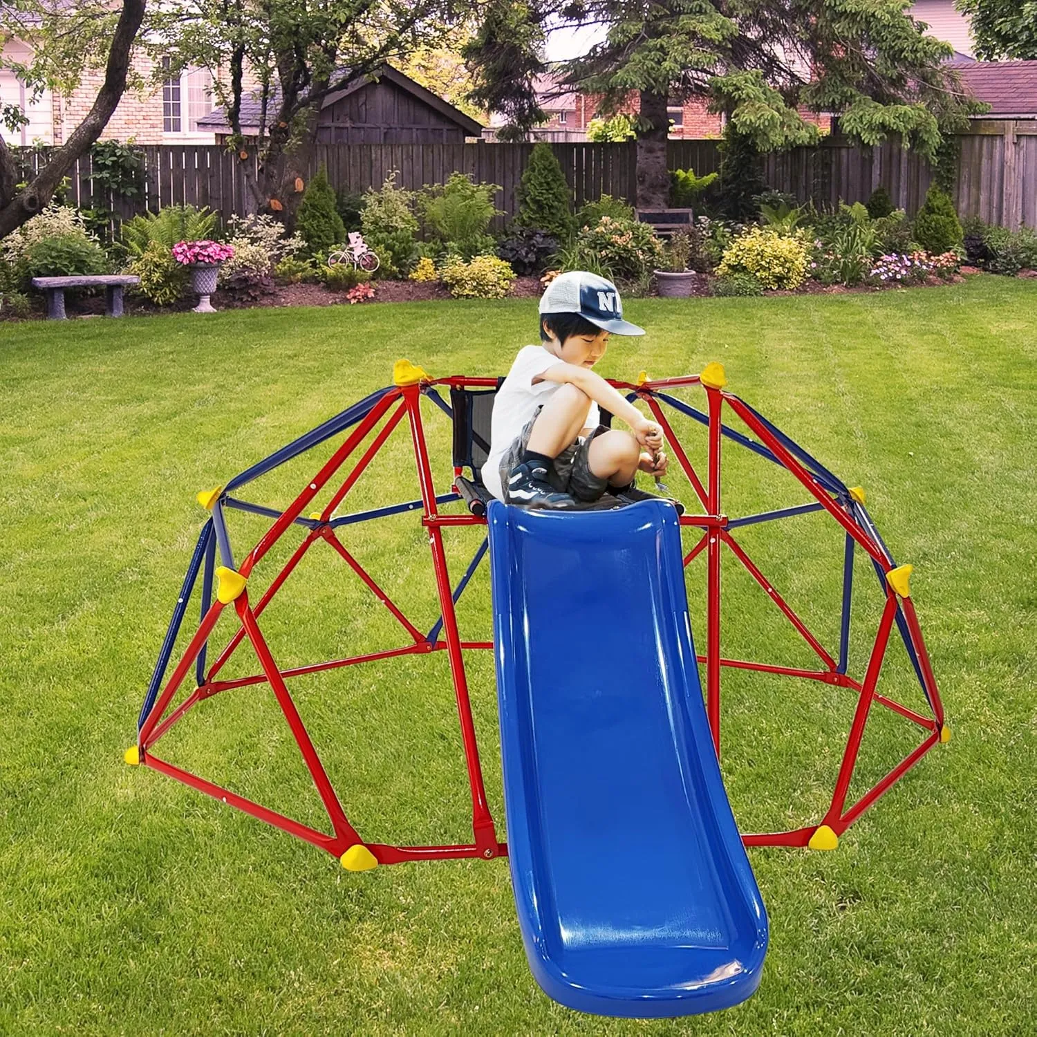 Blue Red 6ft Dome Climber with 1.2m Slide for Kids 3 