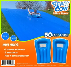 Blue Sea Cow Giant Backyard Water Slide 50 Foot - 2 Inflatable Boogie Boards, Peel-N-Stik Fasteners KIT