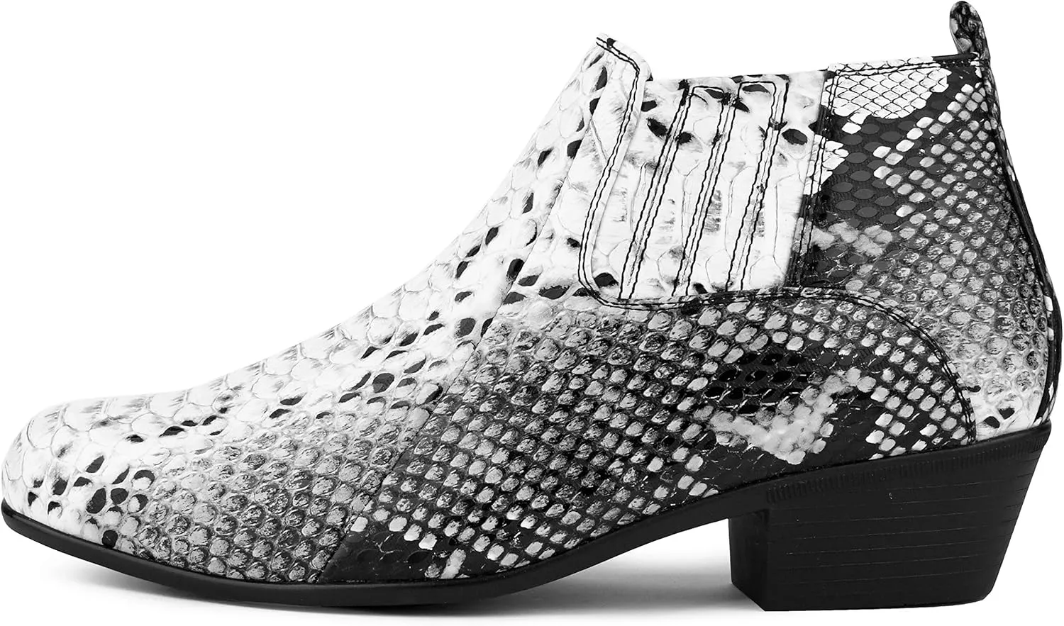 Bolano Adder Mens Dress Boots - Realistic Snake Print, Easy Zipper Slip On Ankle Boots