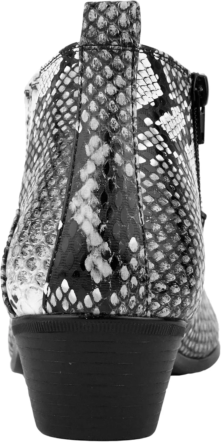 Bolano Adder Mens Dress Boots - Realistic Snake Print, Easy Zipper Slip On Ankle Boots