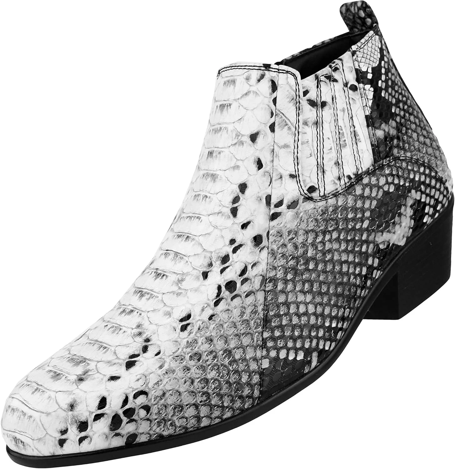Bolano Adder Mens Dress Boots - Realistic Snake Print, Easy Zipper Slip On Ankle Boots