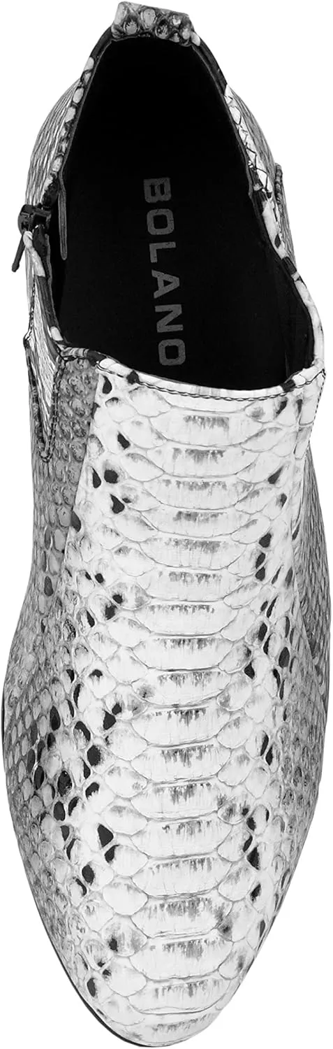 Bolano Adder Mens Dress Boots - Realistic Snake Print, Easy Zipper Slip On Ankle Boots