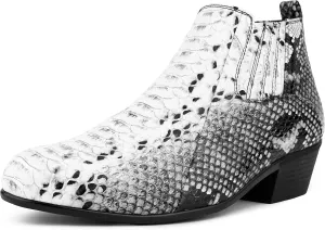 Bolano Adder Mens Dress Boots - Realistic Snake Print, Easy Zipper Slip On Ankle Boots