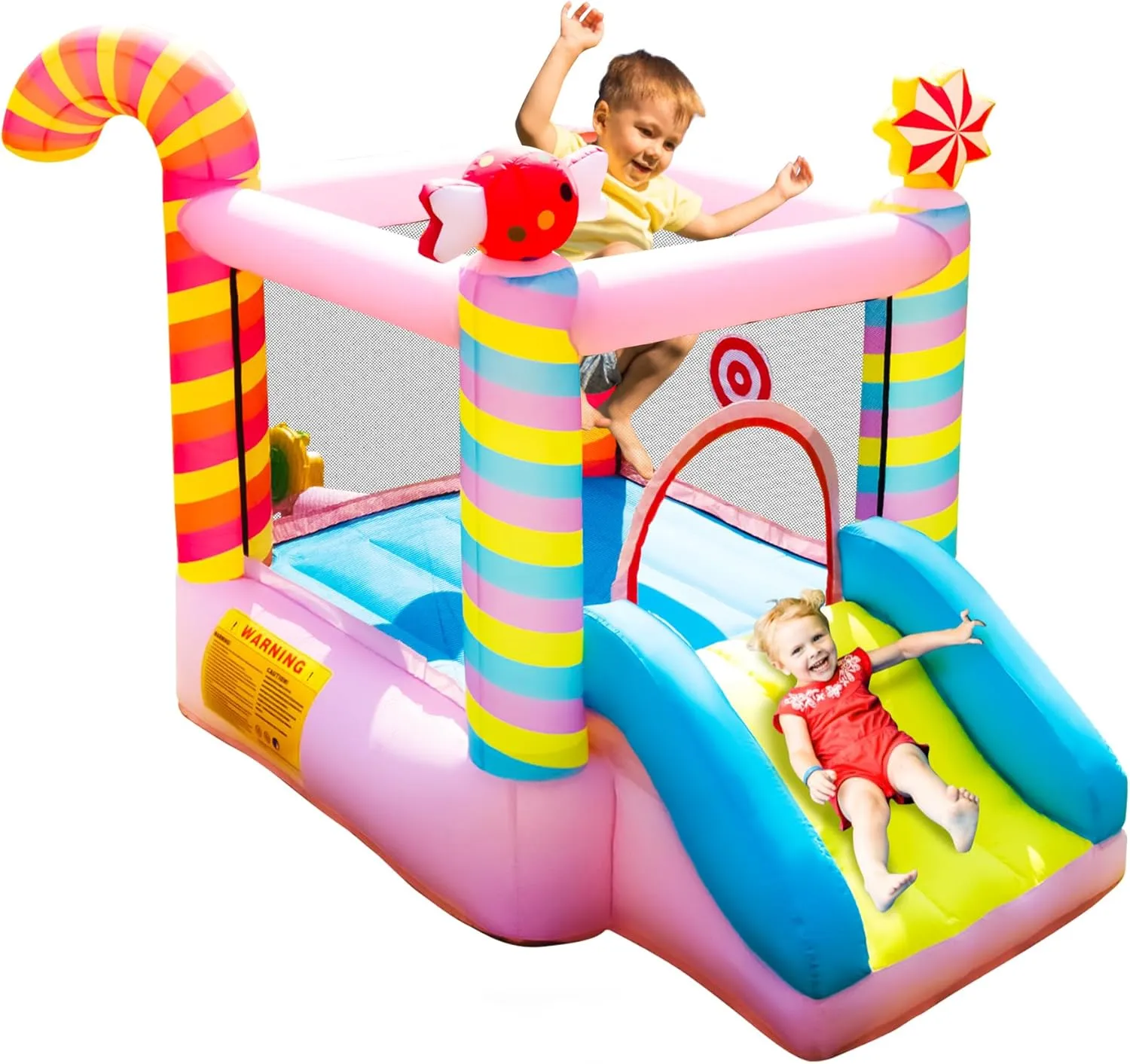 Bounce House, Inflatable Sweet Candy Style Bouncer with Slide for Kids Toddlers 3-6 Year Old, Jump Bouncy Castle for Backyard, Not Included Blower
