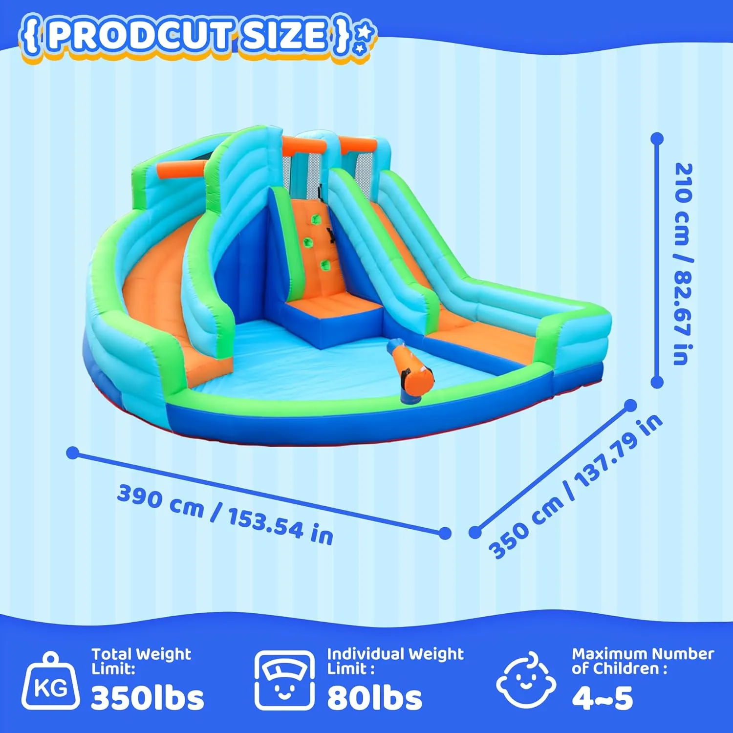 Bounce House Kids Inflatable Water Slide with Ball Pit 2 Waterslides Bouncy House Castle Water Park with Blower for Wet or Dry