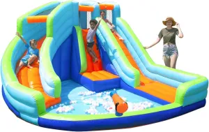 Bounce House Kids Inflatable Water Slide with Ball Pit 2 Waterslides Bouncy House Castle Water Park with Blower for Wet or Dry